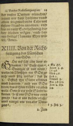 XIIII. Von der Rechtfertigung des Menschen vor Gott.