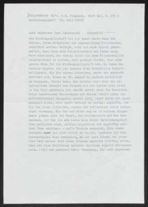 Brief von Gerhart Hauptmann an Wilhelm Dörpfeld