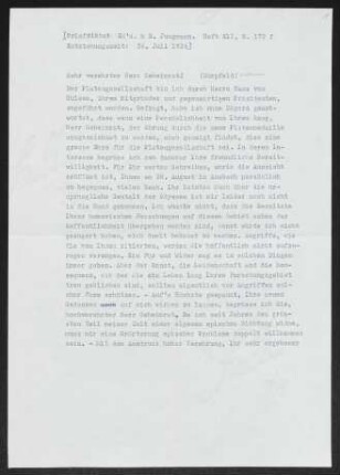 Brief von Gerhart Hauptmann an Wilhelm Dörpfeld