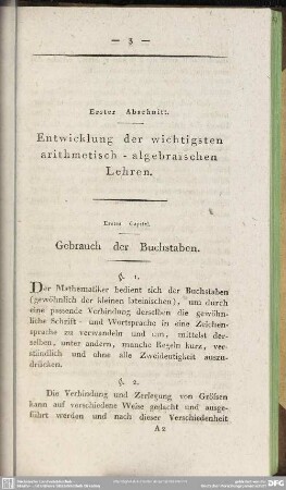 Erster Abschnitt. Entwicklung der wichtigsten arithmetisch-algebraischen Lehren