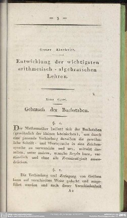 Erster Abschnitt. Entwicklung der wichtigsten arithmetisch-algebraischen Lehren