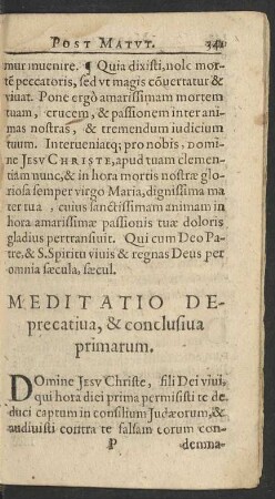 Meditatio Deprecativa, & conclusiva primarum.