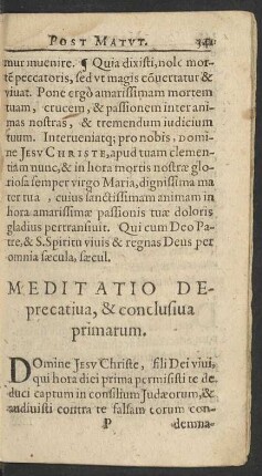 Meditatio Deprecativa, & conclusiva primarum.