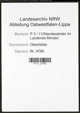 Heiratsregister Standesamt Oberlübbe