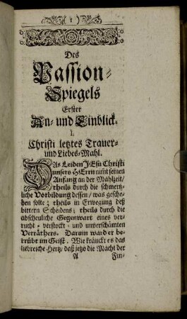 I. Christi letztes Trauer- und Liebes-Mahl.
