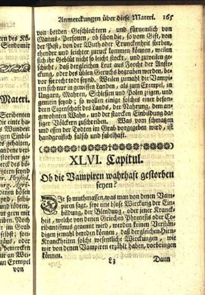 XLVI. Capitul. Ob die Vampiren wahrhaft gestorben seyen?