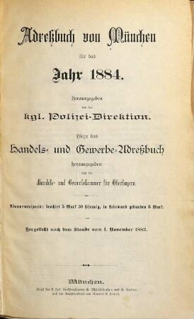 Adreßbuch für München. 1884