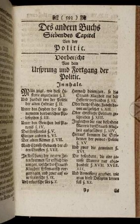 Siebendes Capitel Von der Politic.