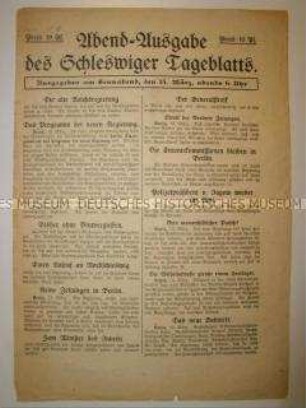 Extraausgabe des "Schleswiger Tageblatts" zum Kapp-Putsch