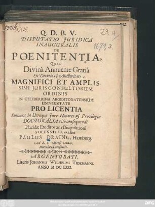 Disputatio Iuridica Inauguralis De Poenitentia