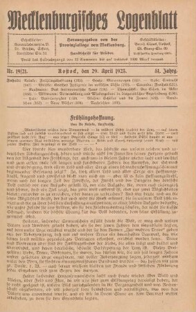 Nr. 19/21. Rostock, den 29. April 1923.