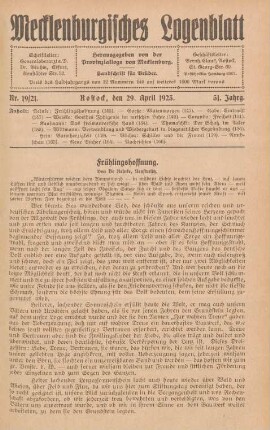 Nr. 19/21. Rostock, den 29. April 1923.
