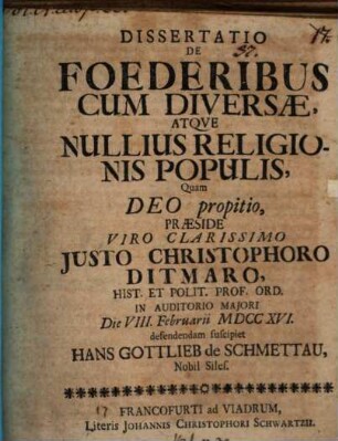 Diss. de foederibus cum diversae, atque nullius religionis populis