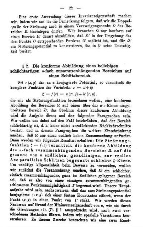 § 2. Die konforme Abbildung eines beliebigen schlichtartigen n-fach zusammenhängenden Bereiches auf einen Schlitzbereich.