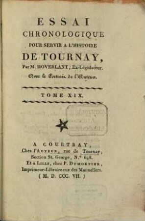 Essai chronologique pour servir a l'histoire de Tournay. 19
