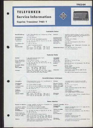 Bedienungsanleitung: Telefunken Service Information Caprice Transistor 7481 T