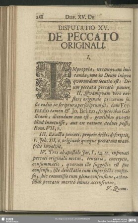 Disputatio XV. De Peccato Originali