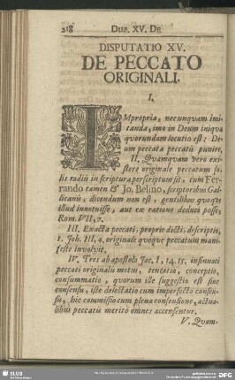Disputatio XV. De Peccato Originali