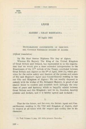 LXVII Algeri - Gran Bretagna 26 luglio 1824