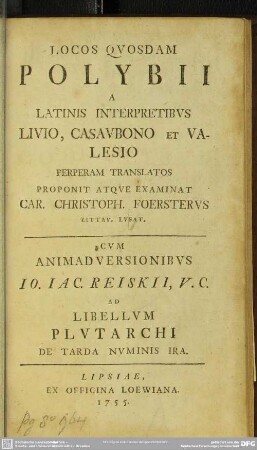 Locos Quosdam Polybii A Latinis Interpretibus Livio Casaubono Et Valesio Perperam Translatos