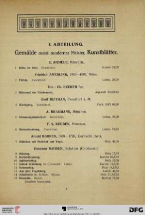 Gemälde meist moderner Meister, Kunstblätter (Nr. 1-130)