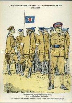 Uniformdarstellung, Generalleutnant und Offiziere, Kaiserreich China, 1909.