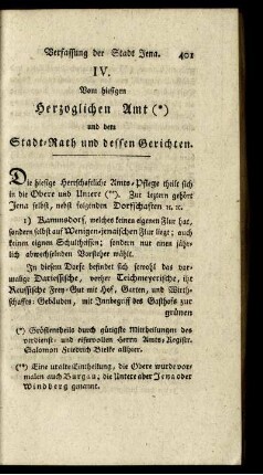 IV. Vom hiesigen Herzoglichen Amt (*) und dem Stadt-Rath und dessen Gerichten.
