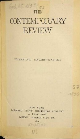 Contemporary review. 57. 1890