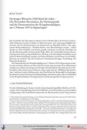 Hechinger Wünsche: 5 000 Mark für jeden – Die November-Revolution, die Fürstenspende und die Demonstration der Kriegsbeschädigten am 1. Februar 1919 in Sigmaringen