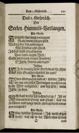 Das I. Gespräch. Der Seelen Himmels-Verlangen.