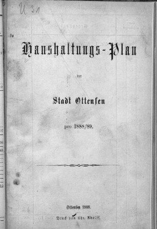 1888/89(1888): Haushaltungs-Plan der Stadt Ottensen : pro ...