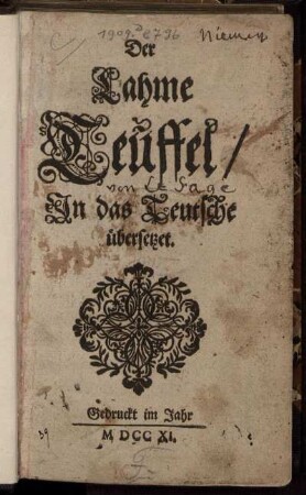 Der Lahme Teuffel : In das Teutsche übersetzet