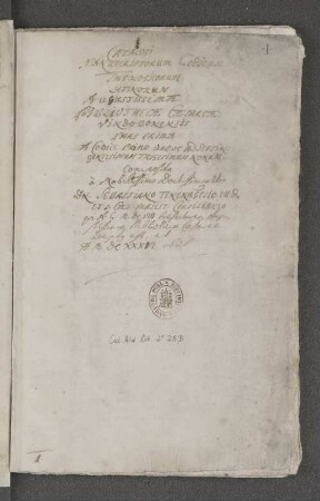 Sebastian Tengnagel: Catalogi codicum manuscriptorum latinorum bibliothecae Caesareae Vindobonensis pars prima