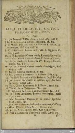 Libri Theologici, Critici, Philologici, Cet.