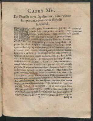 Caput XIV. De Excessu circa sepulturam, cum ratione sumptuum, tum ratione subiecti sepeliendi.