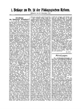 Schwächen der Hamburger Hilfsschulen? : 1. Beilage zu Nr. 51 der Pädagogischen Reform