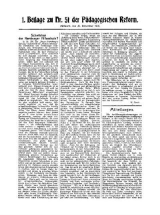 Schwächen der Hamburger Hilfsschulen? : 1. Beilage zu Nr. 51 der Pädagogischen Reform