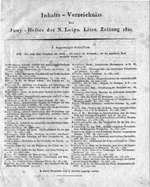 Monatsregister Juni 1811