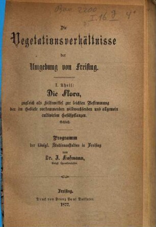 Jahresbericht über das Königliche Lyceum und die Kgl. Studien-Anstalt zu Freising : im Studienjahre .... 1876/77, 1876/77 (1877)