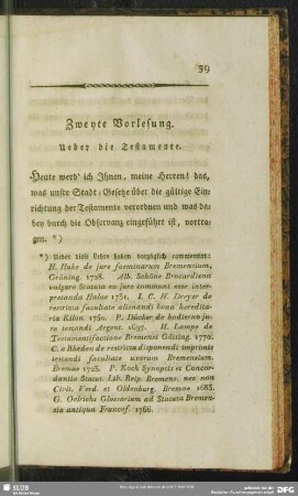 Zweyte Vorlesung. Ueber die Testamente