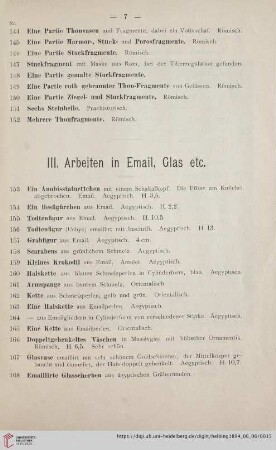 III. Arbeiten in Email, Glas etc. (Nr. 153 - 182)