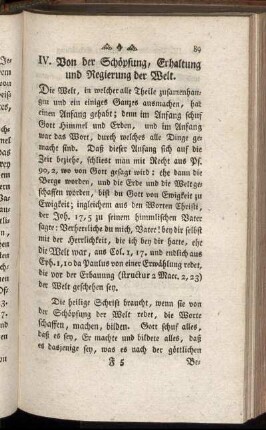 IV. Von der Schöpfung, Erhaltung und Regierung der Welt.