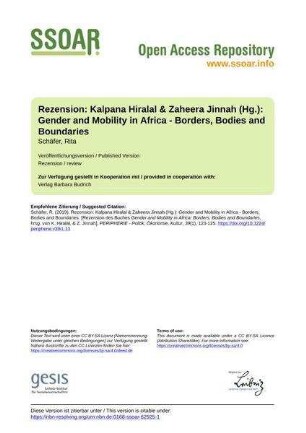 Rezension: Kalpana Hiralal & Zaheera Jinnah (Hg.): Gender and Mobility in Africa - Borders, Bodies and Boundaries