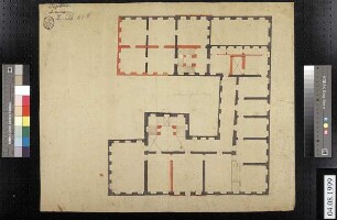 Grundriss, wohl eines Obergeschosses königlicher Häuser ("Frau Mutter Hauß") an der Schlossstraße ("Schlossgasse")