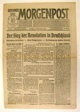 Tageszeitung "Berliner Morgenpost" zur Novemberrevolution