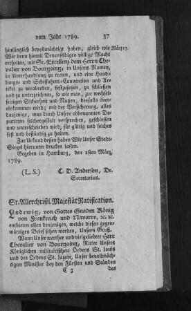 Sr. Allerchristl. Majestät Ratification.