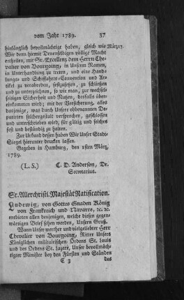Sr. Allerchristl. Majestät Ratification.