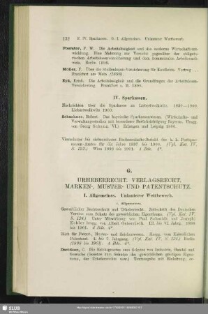 G. Urheberrecht. Verlagsrecht. Marken- Muster- Und Patentschutz