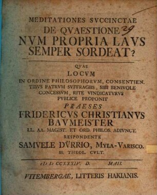 Meditationes succinctae de quaestione Num propria laus semper sordeat?