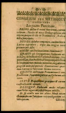 Consilium Seu Methodus Addiscendi Linguam Turcicam.